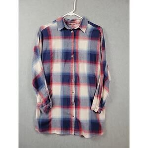 Easel 100% Cotton Blue Red Plaid LS Oversized Button Up Shirt Women's Small